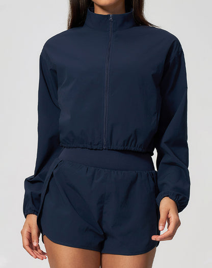 Athletic Cropped Jacket Track Zip Up Sport Long Sleeve Coat