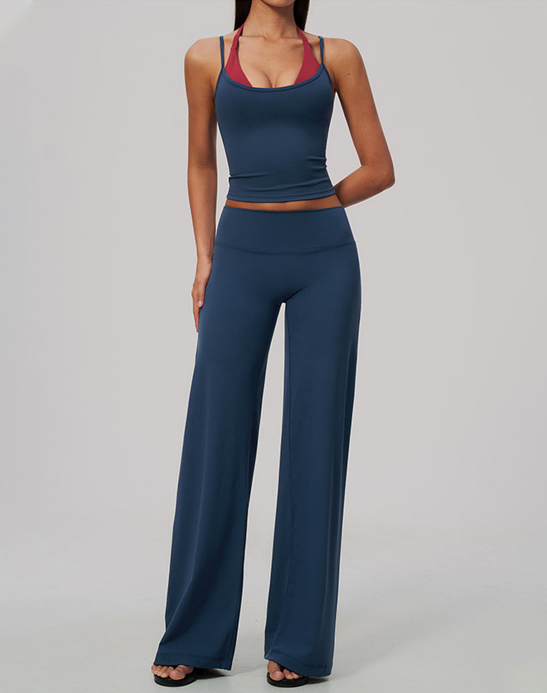 2 Piece Color Block Tank Top and Flare Pant Sets