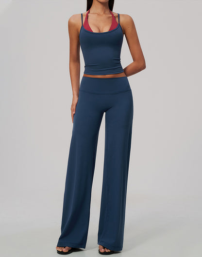 2 Piece Color Block Tank Top and Flare Pant Sets