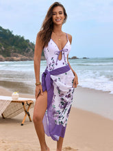 Floral Print One Piece Swimsuit with Cover Up Skirt