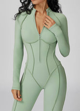 Long Sleeve Zip Front Sport Jumpsuits One Yoga Rompers
