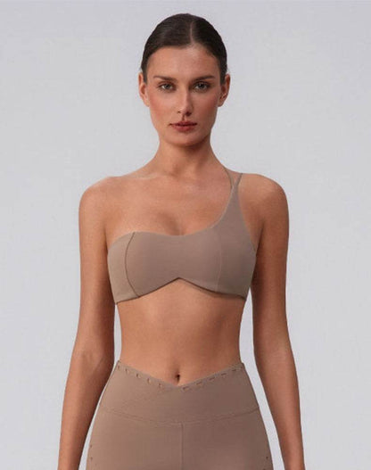 Asymmetric One Shoulder Backless Sports Bra