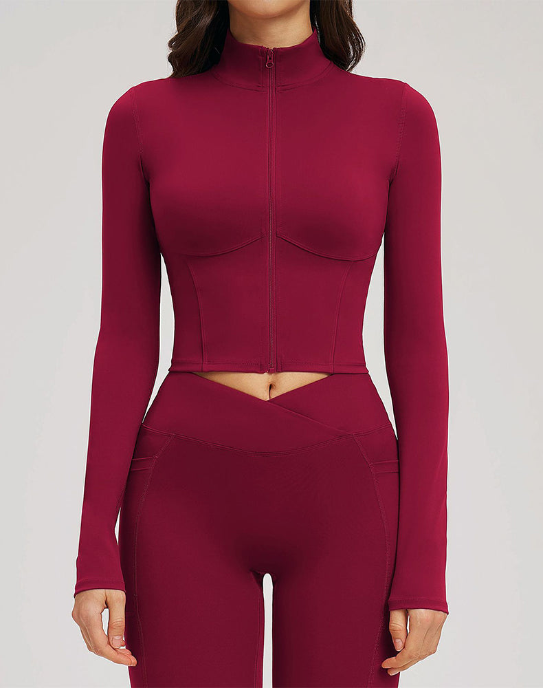 Full Zip Running Jackets Slim Fit Cropped Athletic Tops