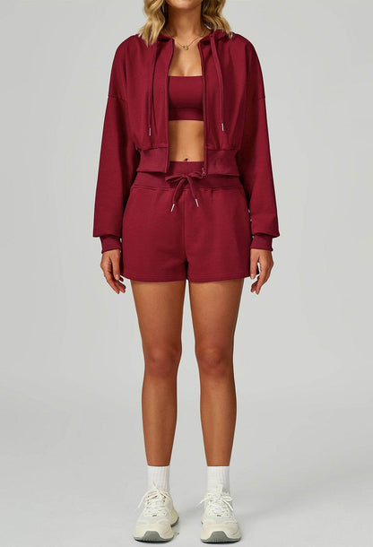 Sport Set with Long Sleeve Hoodie Jacket and Casual Short