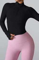 Long Sleeve Half zip Yoga Tops Athletic Slim Fit Sweatshirt