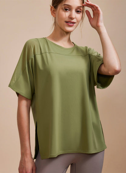Mesh Splicing Short Sleeved Sports Loose T-Shirt