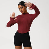 Full Zip UP Athletic Cropped Jacket with Thumb Holes