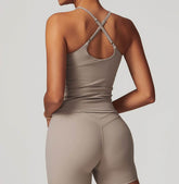 Solid U Neck Cross Back Yoga Tank Tops with Padded