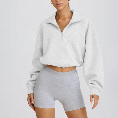 Half Zip Sweatshirt Long Sleeve Sports Crop Tops