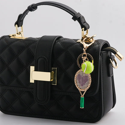Gold Alloy Tennis Charm Small Racket Metal Keychain