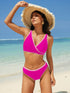 Color Block V Neck Bikini Set