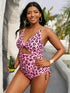 Plus Size Leopard Print Cutout Drawstring One Piece Swimsuit