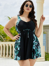Plus Size Two Piece Wide Strap Tankini Dress with Shorts