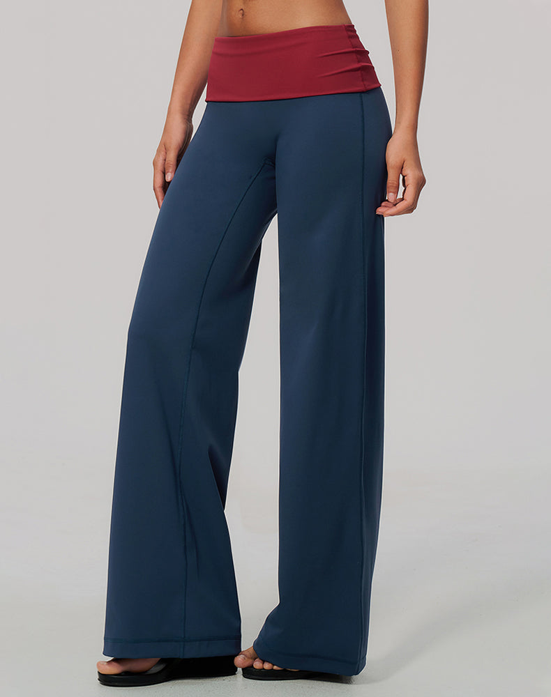 Color Block Fold Over Wide Leg Yoga Flare Pants