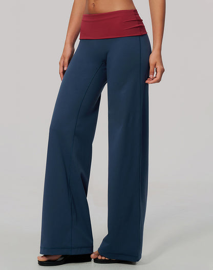 Color Block Fold Over Wide Leg Yoga Flare Pants