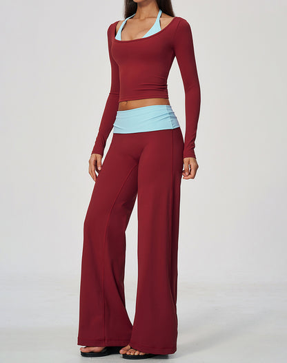 2 Piece Long Sleeve Sports T-Shirt and Fold Over Flare Pant