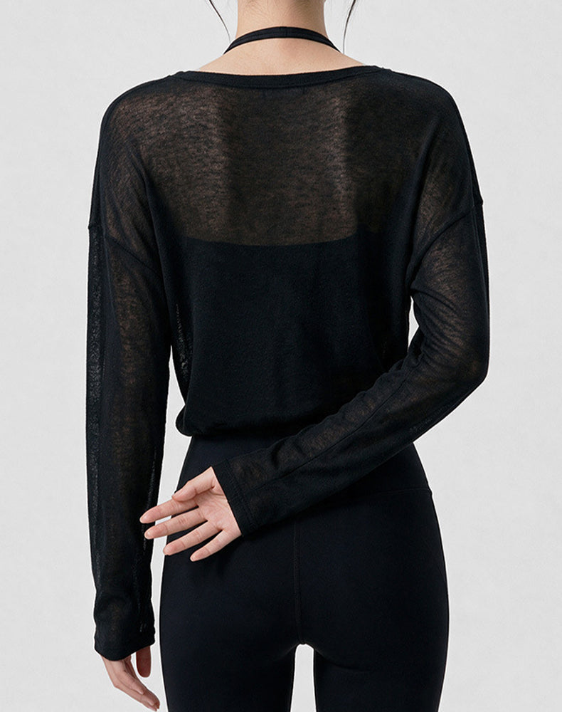 Long Sleeve Sheer Mesh Active Tops