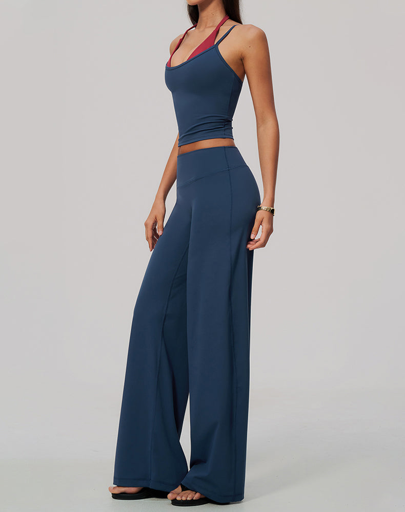 2 Piece Color Block Tank Top and Flare Pant Sets