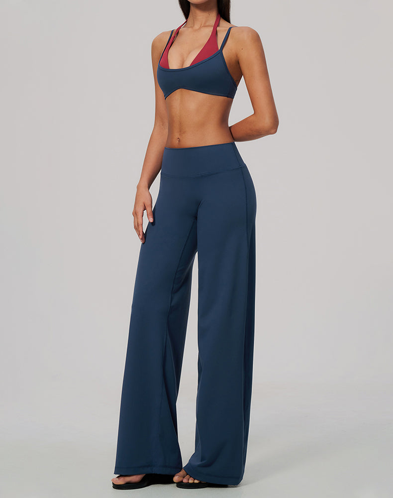 2 Piece Color Block Sports Bra and Flare Pant Sets