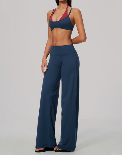 2 Piece Color Block Sports Bra and Flare Pant Sets