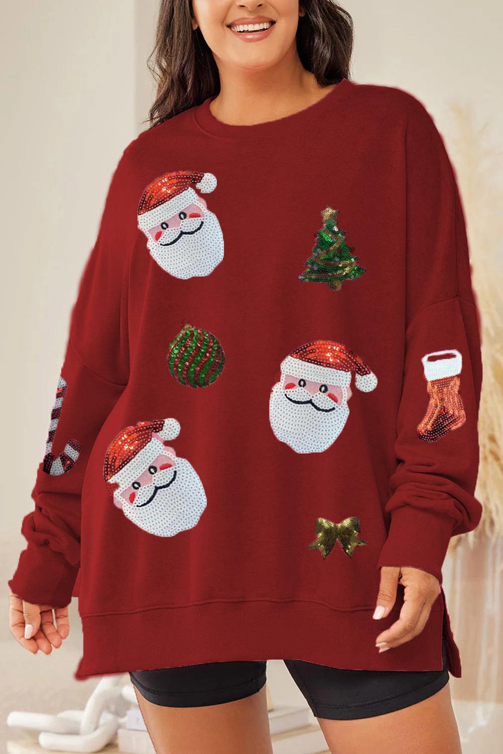 Cute Santa Sequin Crewneck Sweatshirt | Perfect Holiday Crewneck Style