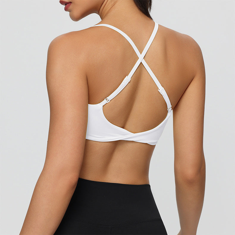 Twist Cross Back Sports Bra Adjustable Thin Straps Yoga Tops