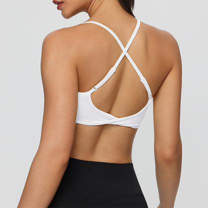 Twist Cross Back Sports Bra Adjustable Thin Straps Yoga Tops