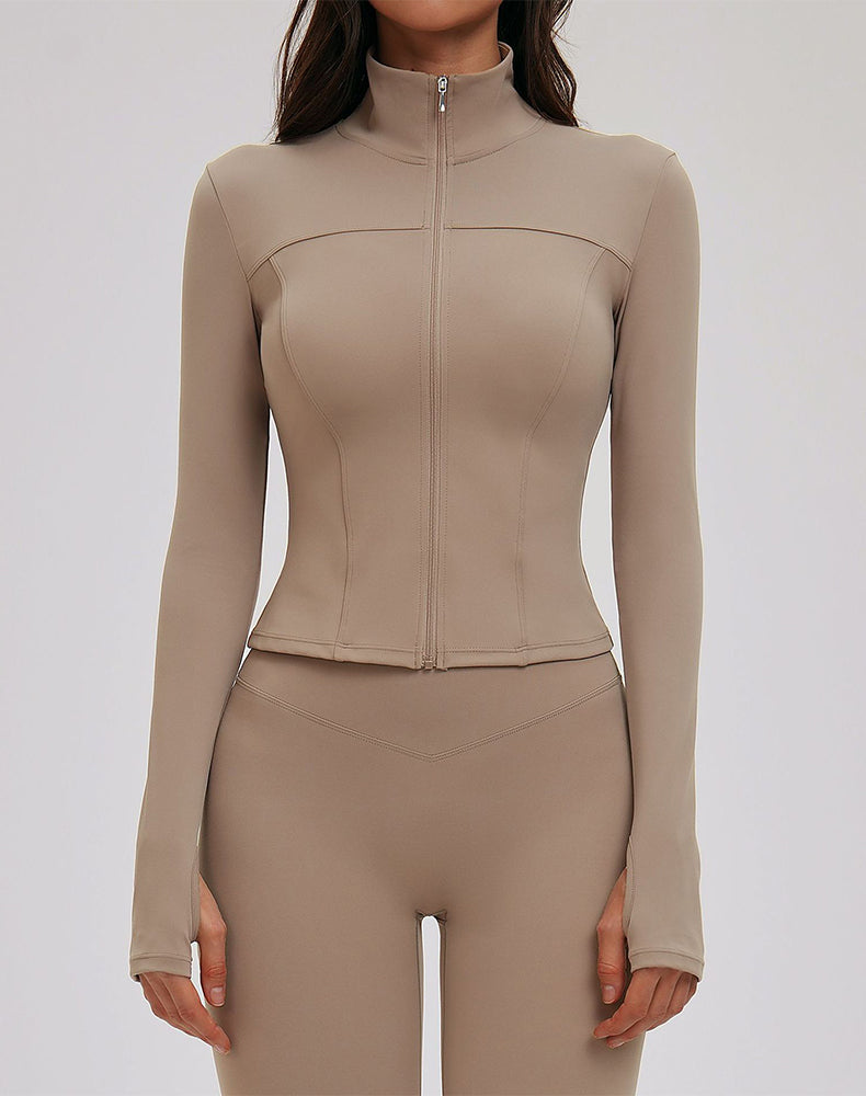 Cropped Jacket Zip Slim Fit Athletic Tops with Thumb Holes