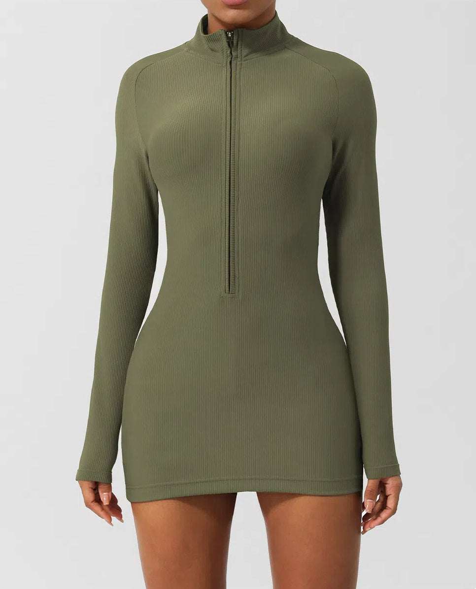 Skinny Long Sleeve Yoga Short Length Dress | Stylish and Comfortable