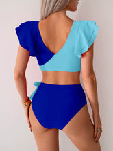 Ruffled Sleeves Color Block Bikini Sets