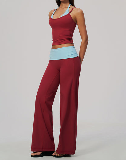 2 Piece Color Block Tank Top and Fold Over Flare Pant Sets