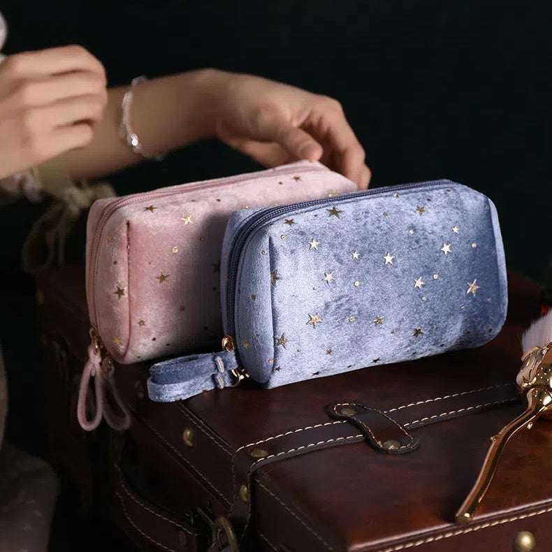 Velvet Makeup Bag with Star Pattern