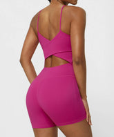 Crossover Back One Piece Yoga Bodysuit with Removable Pads