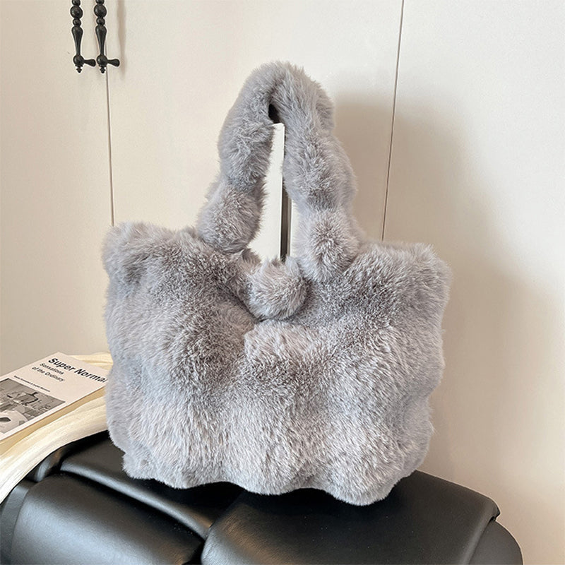 Fluffy Tote Bag Large Fur Winter Fuzzy Shoulder Handbag