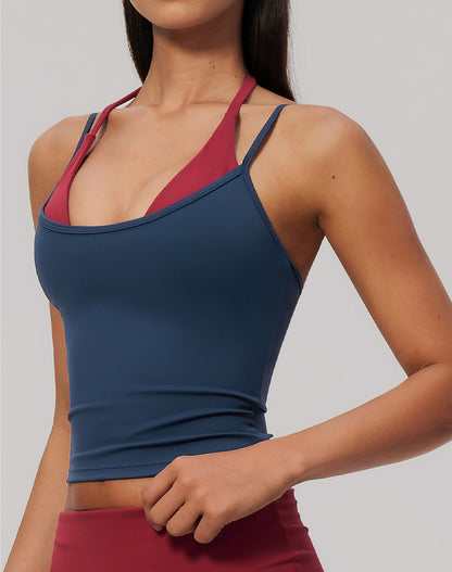 Faux Two Piece Color Block Yoga Tank Tops