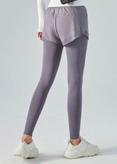 False Two Pieces Sports Leggings with Pockets Shorts