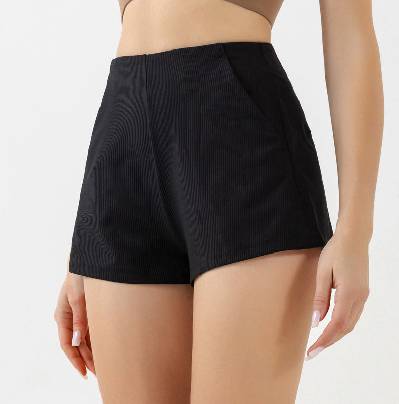 Casual Ribbed Athletic Shorts with Pockets
