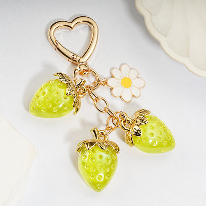 Cute Strawberry Keychain Bag Charm with Flower