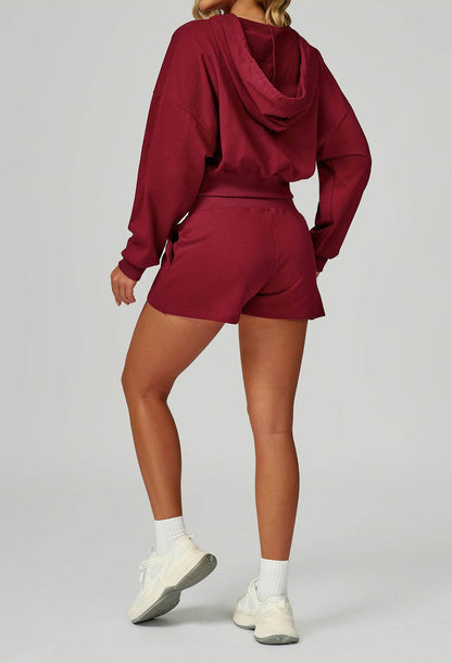 Sport Set with Long Sleeve Hoodie Jacket and Casual Short