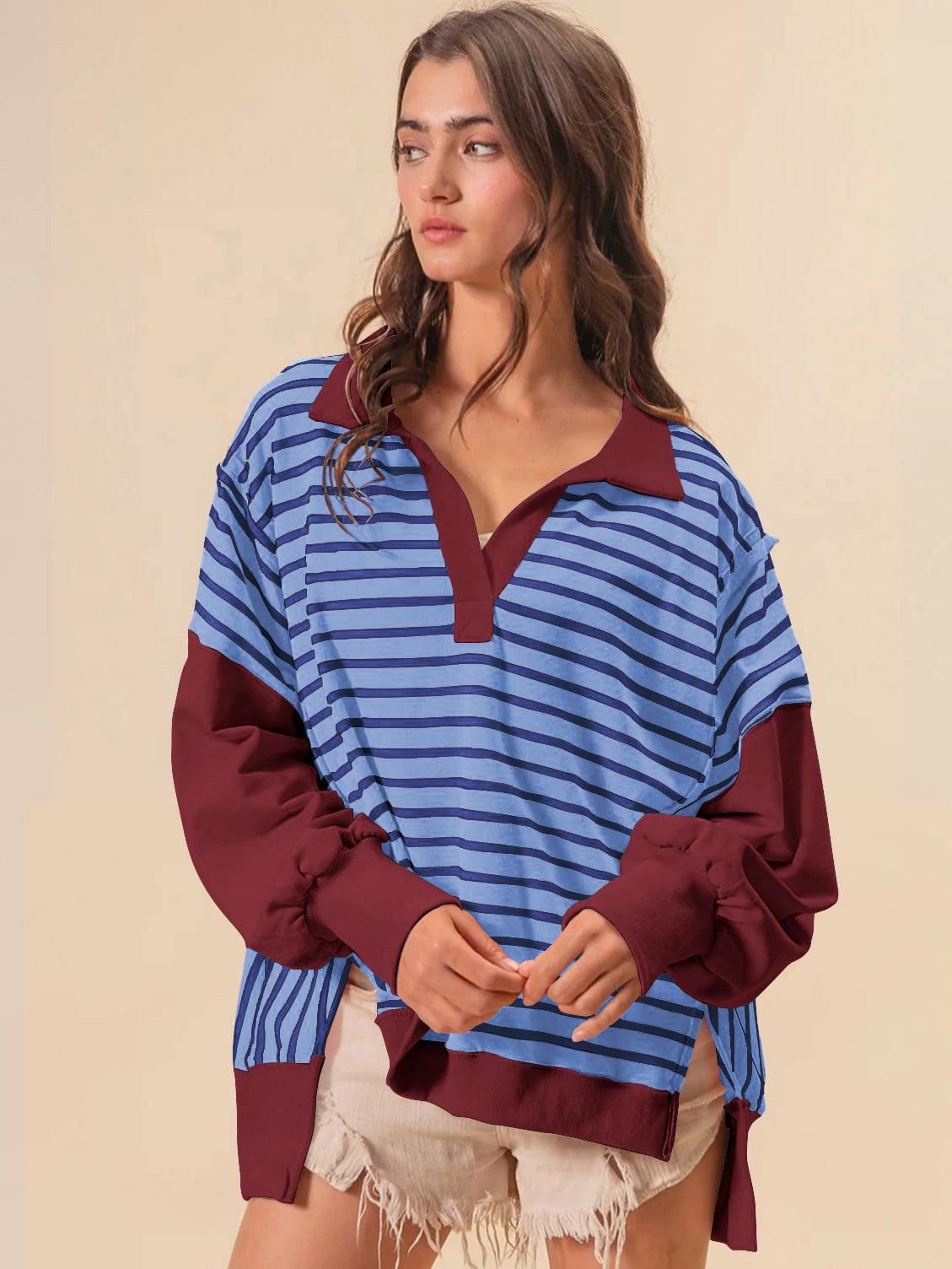 Stripe Color Block Loose Fit Sweatshirt | Trendy &amp; Comfortable Style