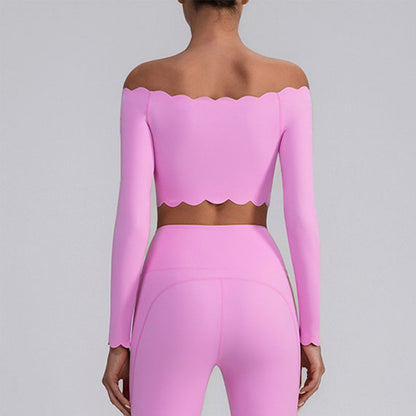 Off Shoulder Crop Tops Long Sleeve Shirt with Removable Cups