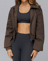 Stand Collar Casual Jacket Long Sleeve Tight Hem Crop Tops