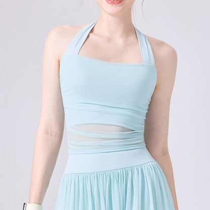 Halter Mesh Crop Tank Top Backless Slim Fit Sleeveless Shirt