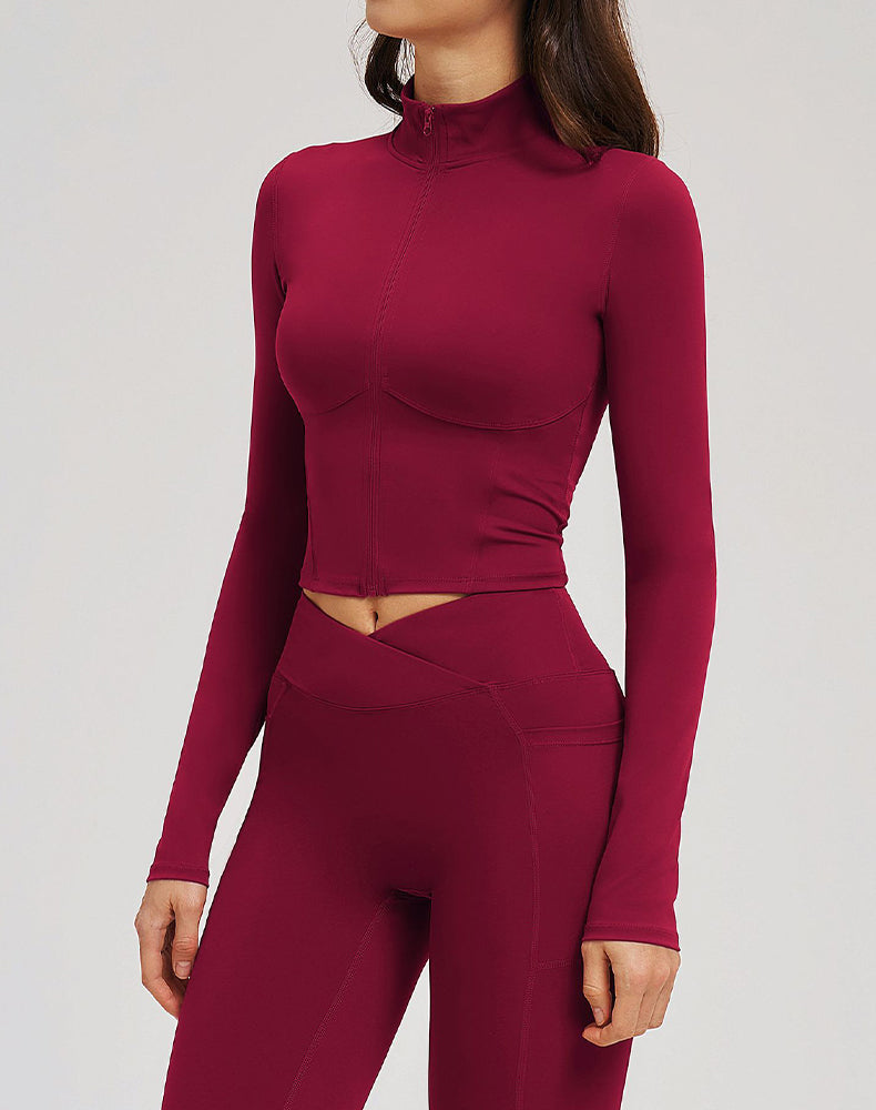 Full Zip Running Jackets Slim Fit Cropped Athletic Tops
