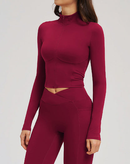 Full Zip Running Jackets Slim Fit Cropped Athletic Tops