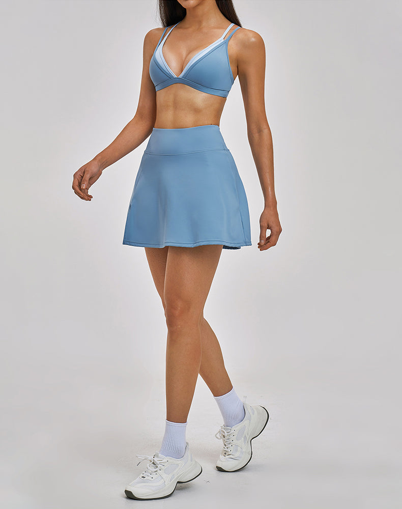 Tennis Sets with Fake Two Piece Sports Bra and Mini Skirt