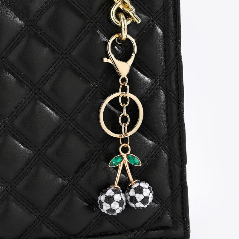 Rhinestone Sports Ball Cherry Keychain Key Ring Bag Charm