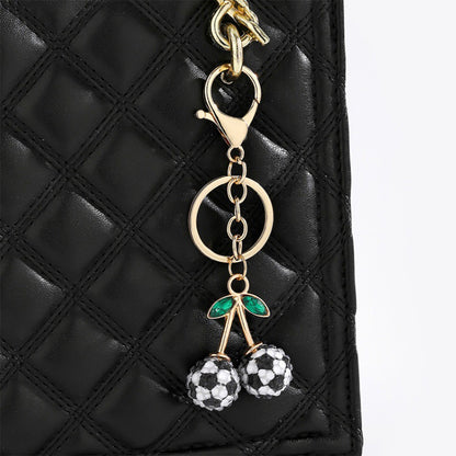 Rhinestone Sports Ball Cherry Keychain Key Ring Bag Charm