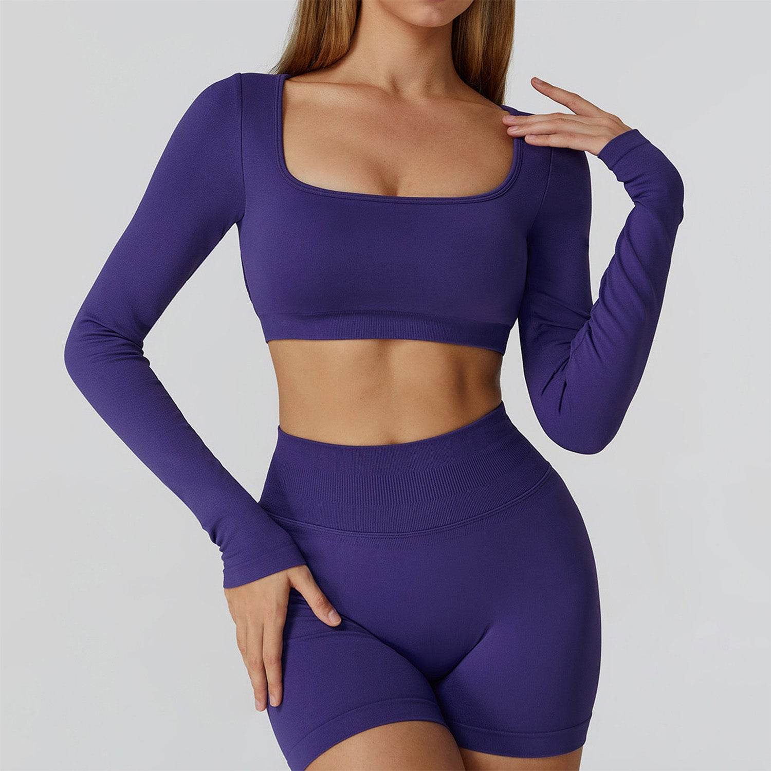 Long Sleeve Crop Top Yoga T-Shirt with Built in Bra