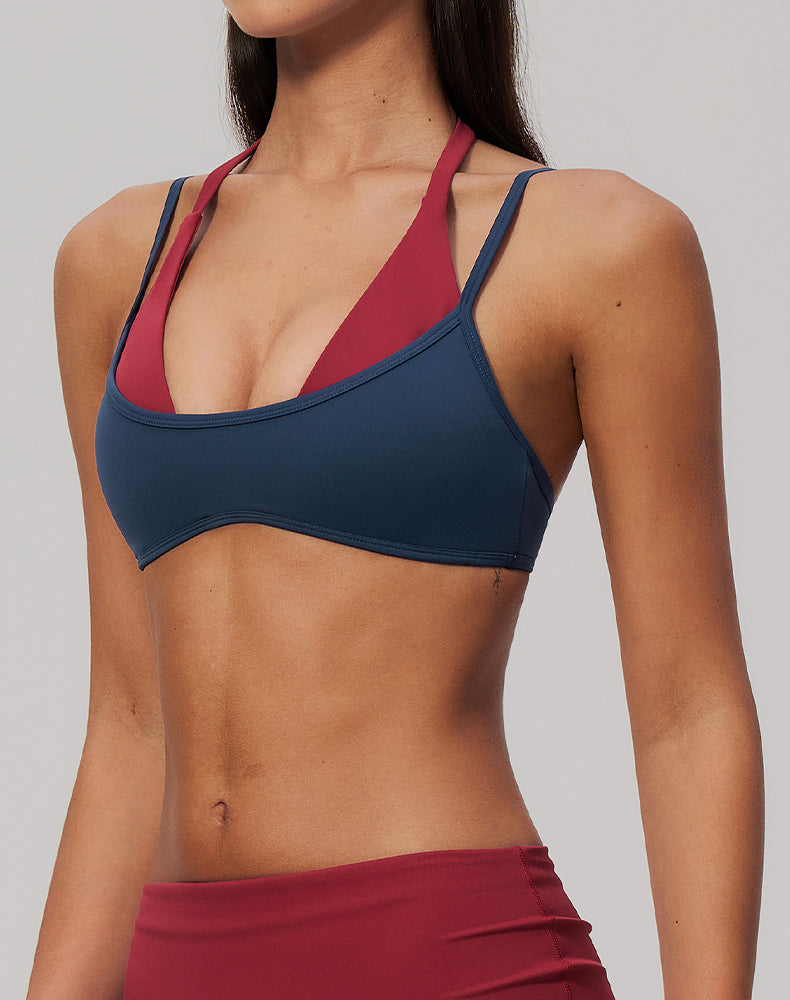 Faux Two Piece Color Block Sports Bra